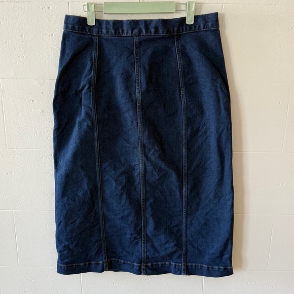 Chaps | Dark Denim Midi Skirt Front Slit High Rise | Size Large - Picture 6 of 11